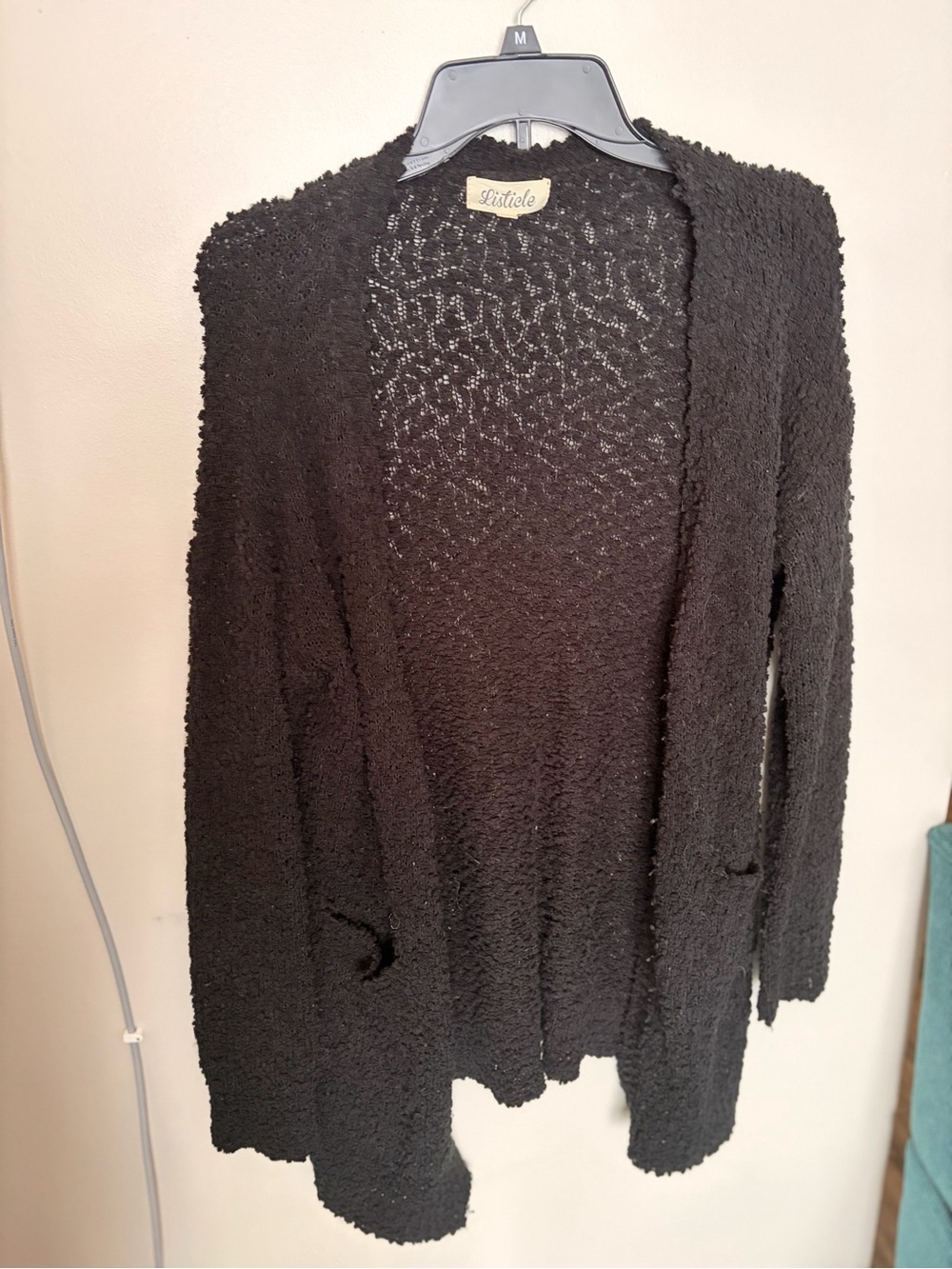 Listicle Black Open-Front Cozy Cardigan